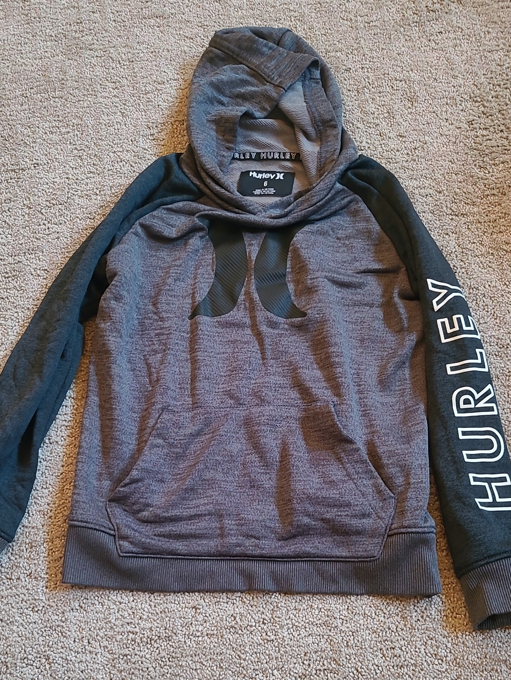 Hurley Little Boy Size 6 Gray and Dark Gray Logo Hoodie
